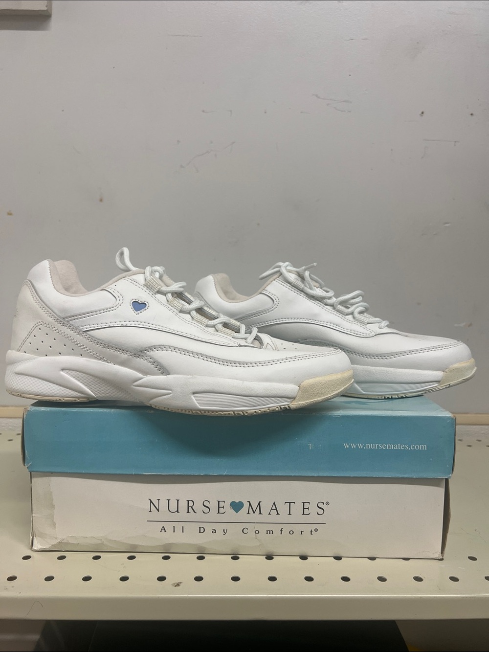 Nurse Mates White Sneakers with Blue Heart Accent